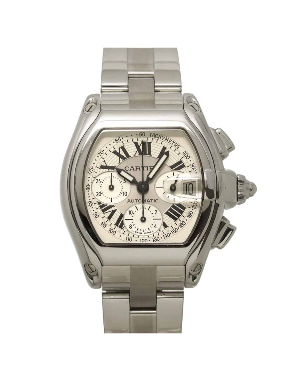 Cartier Roadster Chronograph Watch Date Silver Automatic
